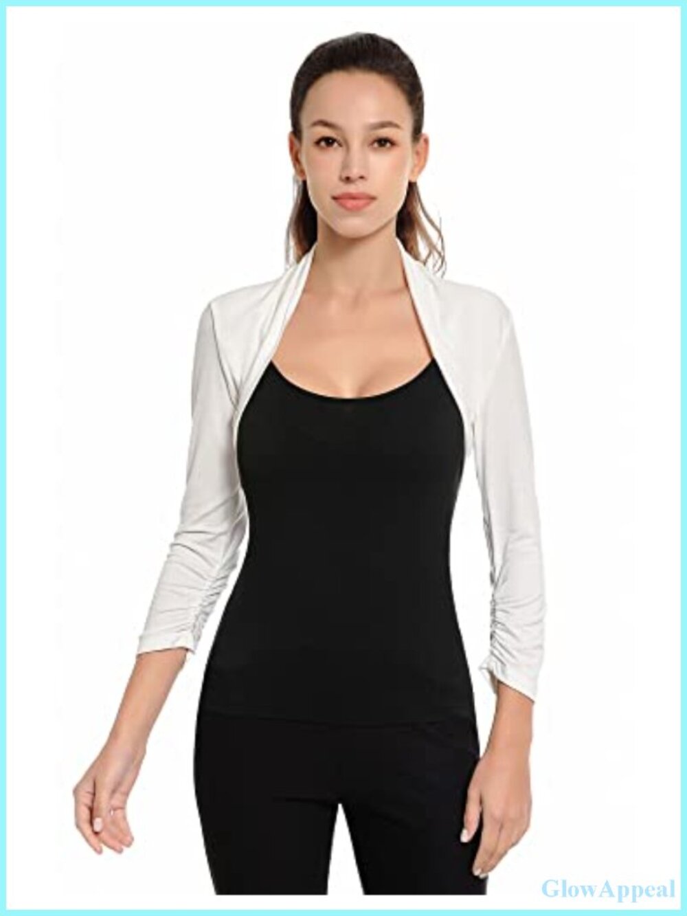 Womens Ruched 3/4 Sleeve Bolero Cropped Cardigan Shrug Rayon Spandex
